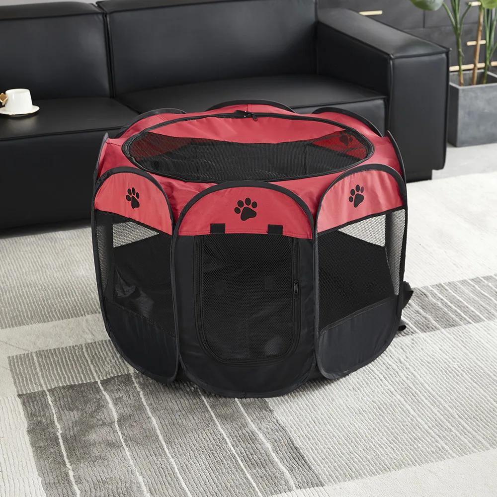 Foldable Pet Tent Durable Grip Cat House Oxford Cloth Octagonal Pet Fence Portable Outdoor Small Dog Cages Cat Fences Dog Kennel