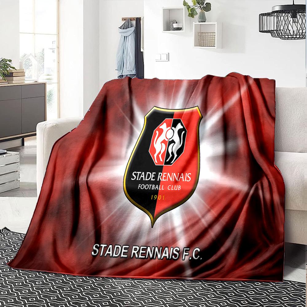 Stade Fc Emblem Flannel Blanket, Soft Polyester, Modern Design, All-Season for Camping, Travel, Gifts for Holidays or Birthdays