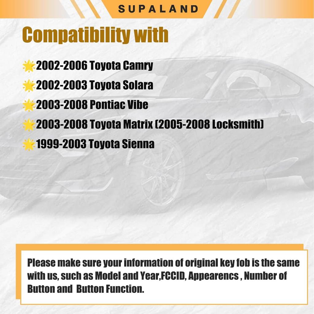 SUPALAND Key Fob Keyless Entry Fits for Toyota Camry 2002-2006 / Matrix Pontiac Vibe 2003-2008 / Sienna 1999-2003 / Solara 2002-2003 Remote Control
