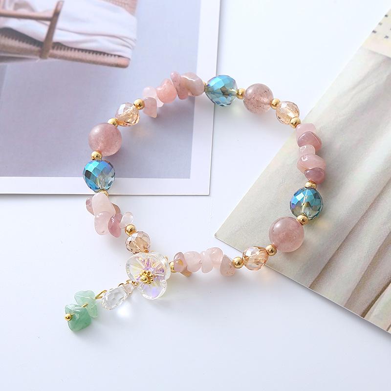 Strawberry crystal powder crystal gravel flower bracelet Bangles Women Fashion Jewelry accessories Gift