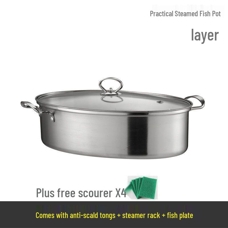 304 Stainless Steel Oval Steamer Pot, 38cm, Large Capacity, Induction Compatible, Multifunctional Steamer Basket for Fish.