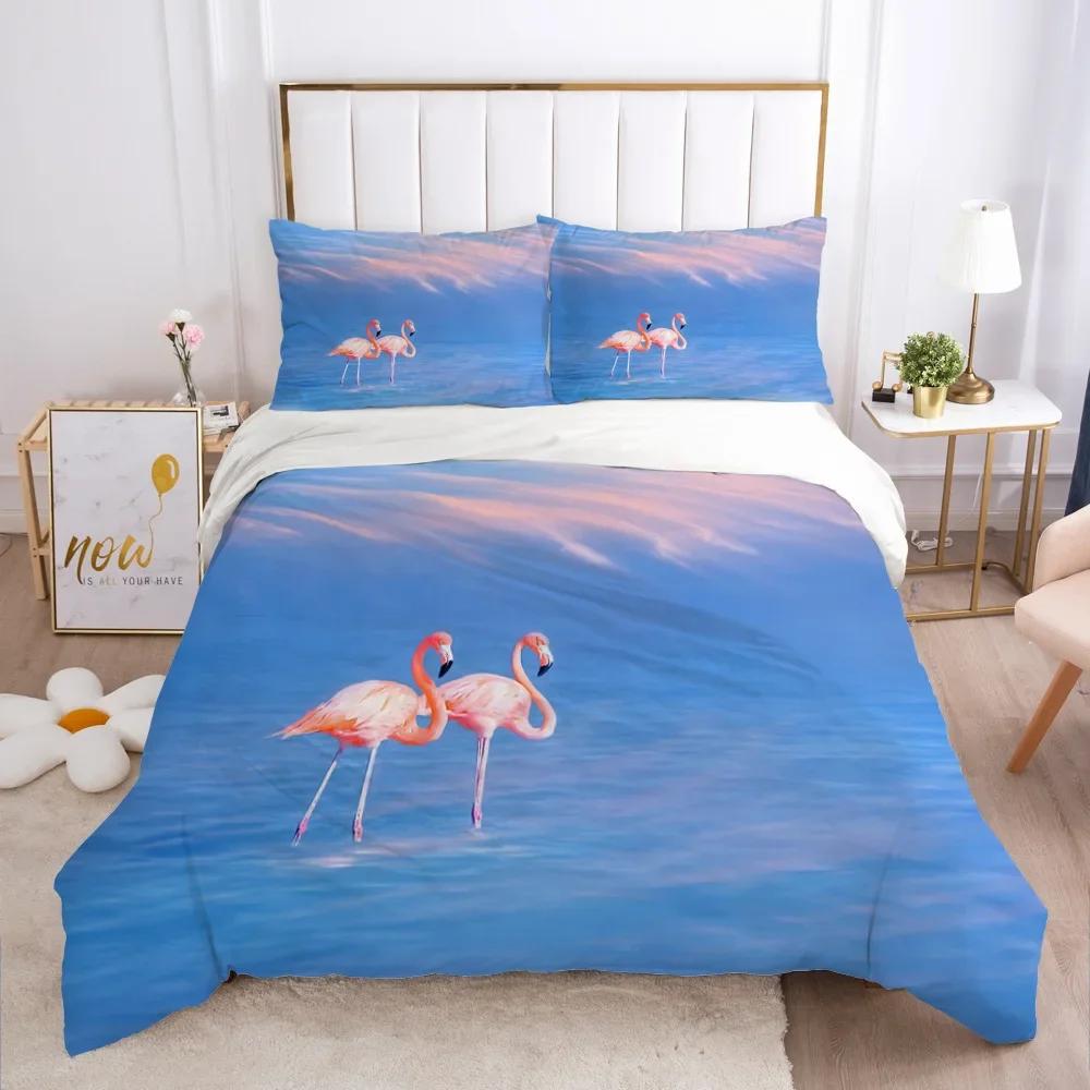 Pink Bird Flamingos Bedding Set Cartoon Bedspread Single Twin Full Queen King Size Bedclothes Child Kids Girl Bedroom Bed Set