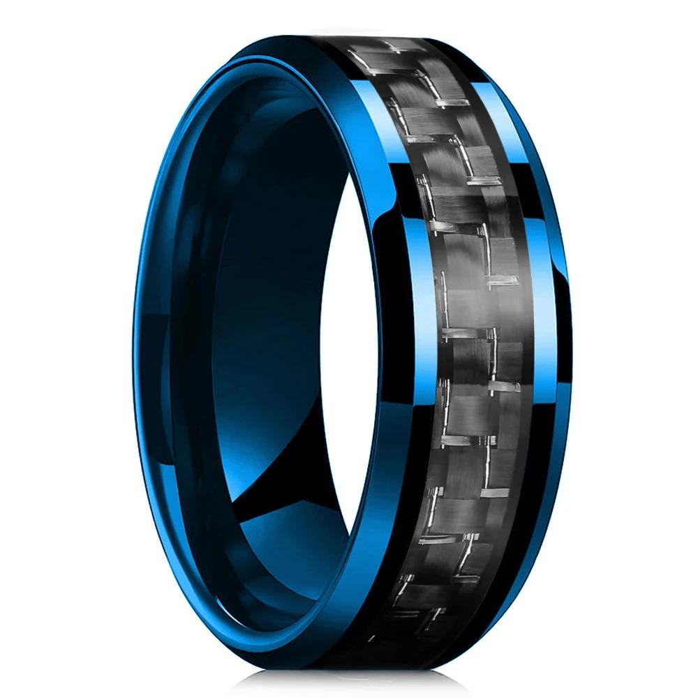 Fashion Copper Color Stainless Steel Rings for Men Black Carbon Fiber Ring Wedding Jewelry Christmas Gift Accessories