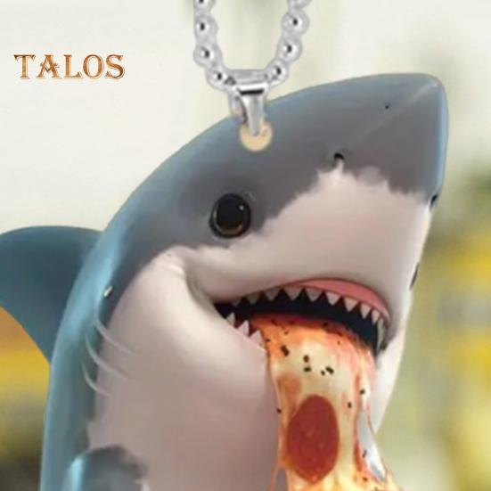 Hai, der Pizza isst, Acryl-Anhänger, Schlüsselanhänger, Rückspiegel, hängendes Ornament, Cartoon-Hai-Dekor, Innenausstattung für das Auto