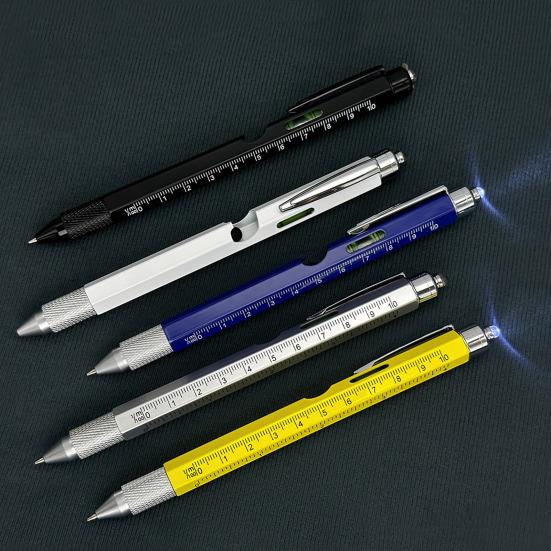 Multiverktøy Multifunksjonell Linjal Penner med LED-penn Flaskeåpner Stylus Kul