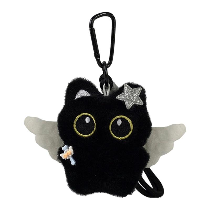 Black Cats Keychain Bag Charm With Ghostly Wing Soft Plush Lovely Style Christmas Halloween Gift Accessories