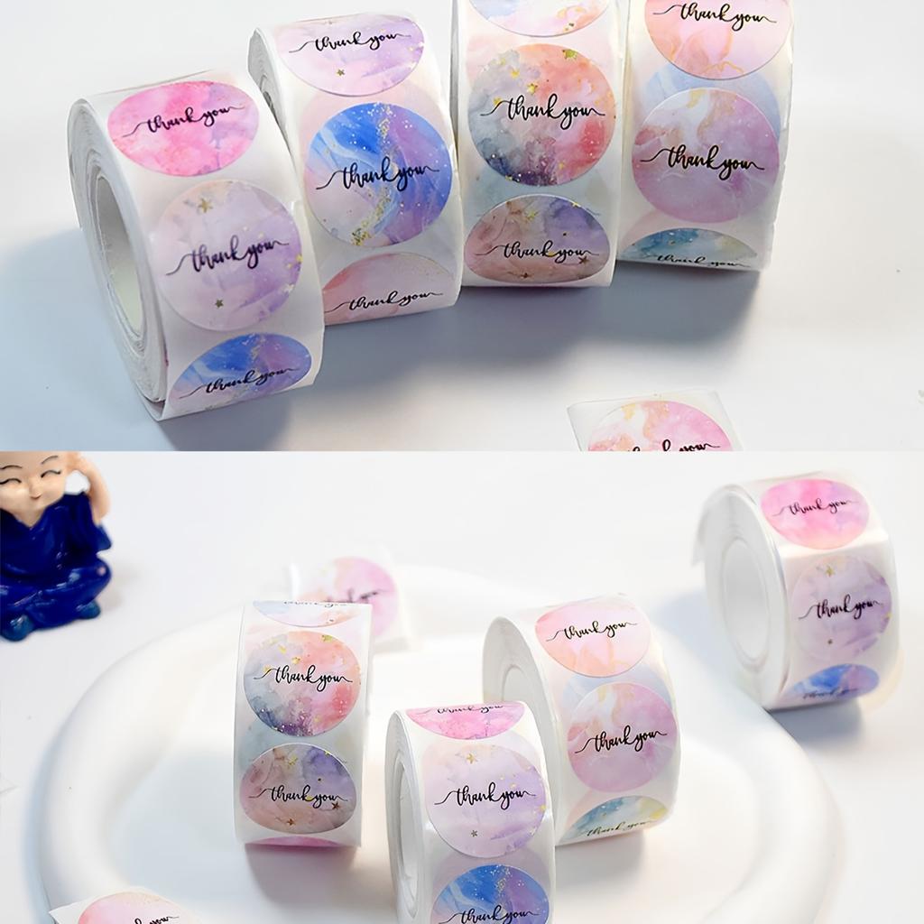 500 Stickers/Roll Ins Style Multicolor Thank You Self-Adhesive Roll Stickers, Simple Heart/Shape Suitable for Gift Wrapping Boxes, Envelopes
