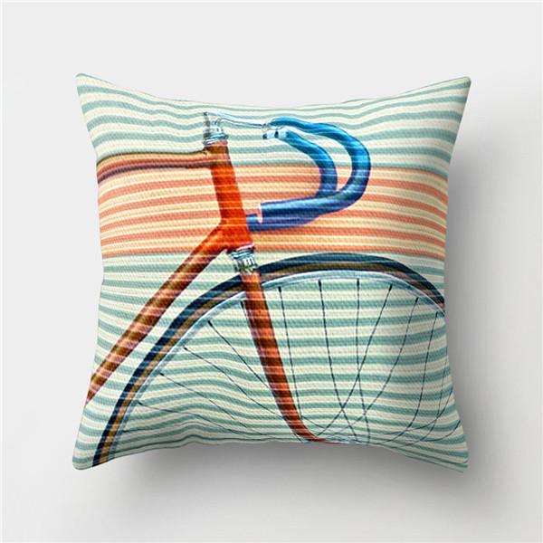 Bicycle Print Polyester Pillow Cover Cartoon Art Abstract Bike Cushion Cover Car Home Sofa Square Decorative Pillowcase 45X45CM
