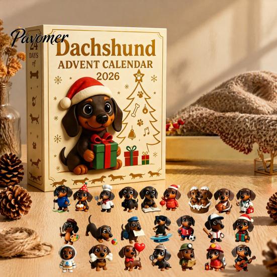 Home Holiday Atmosphere Decor 2026 Dachshund Advent Calendar, 24 Days 3D Collectible Dog Figures, Miniature Set Puppy Ornaments Christmas Countdown