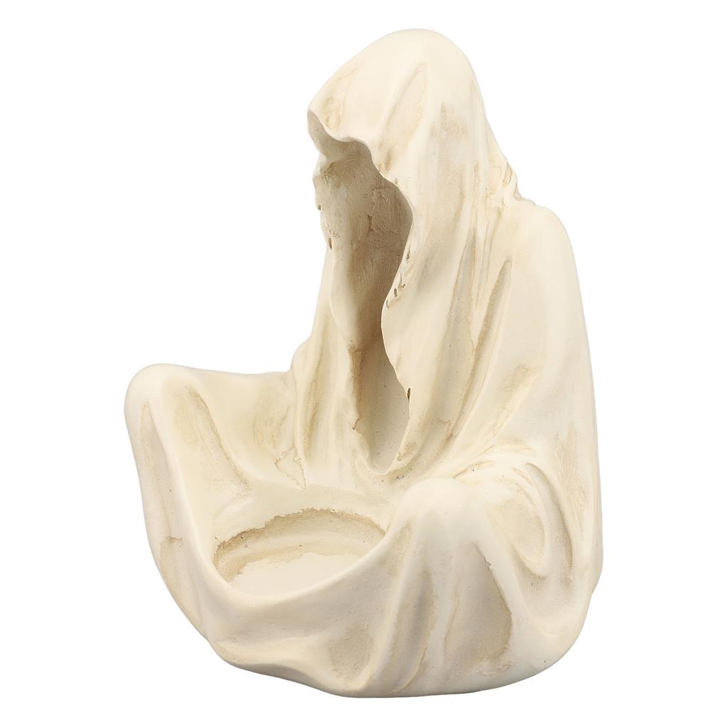 Reaper Sitting Candle Holder White Resin Death Robe Sculpture Spooky Decorative Gothic Tea Light Can