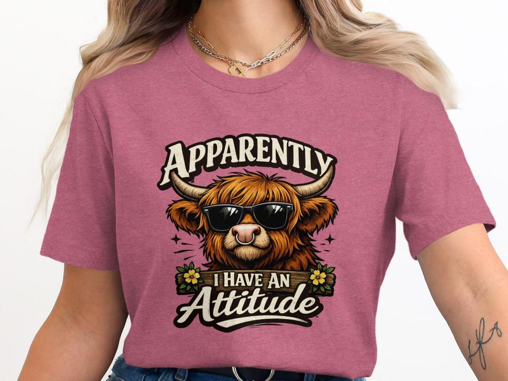 Highland Cow Attitude T-Shirt, Sassy Sunglasses Cattle Graphic Tee