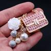 Fashion Crystal Bag Shape Flower Rhinestone Keychain for Women's Bags Pendants Decoration Accessories Car Keyrings Jewelry