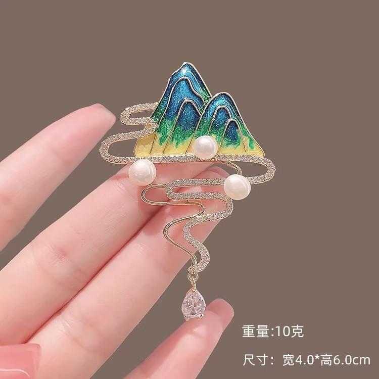 Chinese Style Thousands Of Miles Of Rivers And Mountains Brooch Women'S Ancient Style Exquisite Fashion Corsage High-End Suit Jacket Pin Accessories