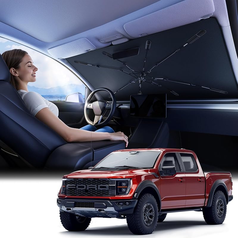Car Windshield Sun Shade Umbrella - [Silver Heat Shield & UV Reflective] Protector For Cars, Universal Fit Medium (56"X31") | 25°F Cooler, Friendly