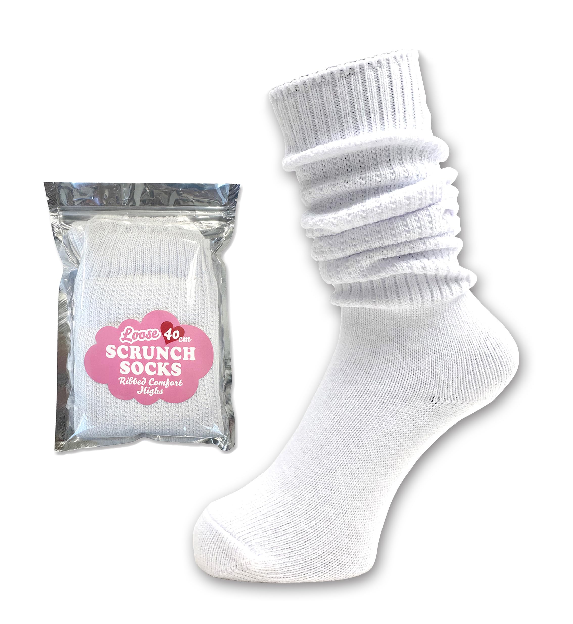 

Loose Cotton Trendy [SCRUNCH] Socks, White, 40cm, Blend, Scrunchy, Leg-Lengthening, (Sizes 23-25, White, 40cm)