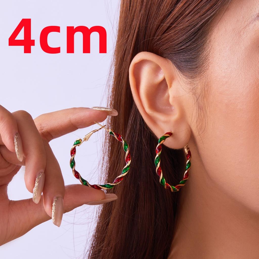 Christmas Red Green Colorful Spiral Twist Geometric Hoop Drop Earrings Minimalist Circle Earring Festive Jewelry For Women Men