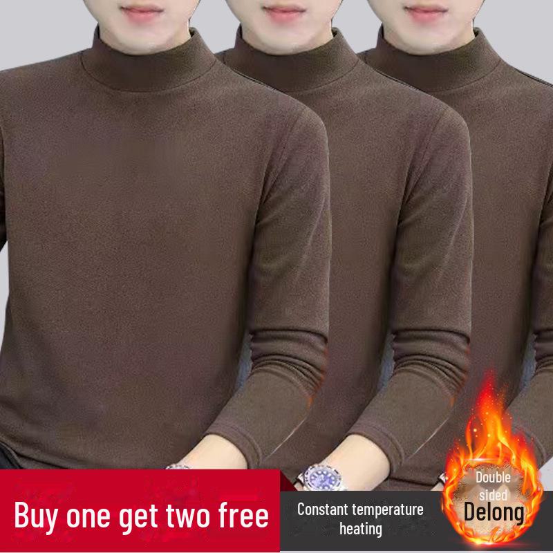 Hong Kong Style Men's Winter Long-Sleeve T-Shirt with Trendy Half-High Collar