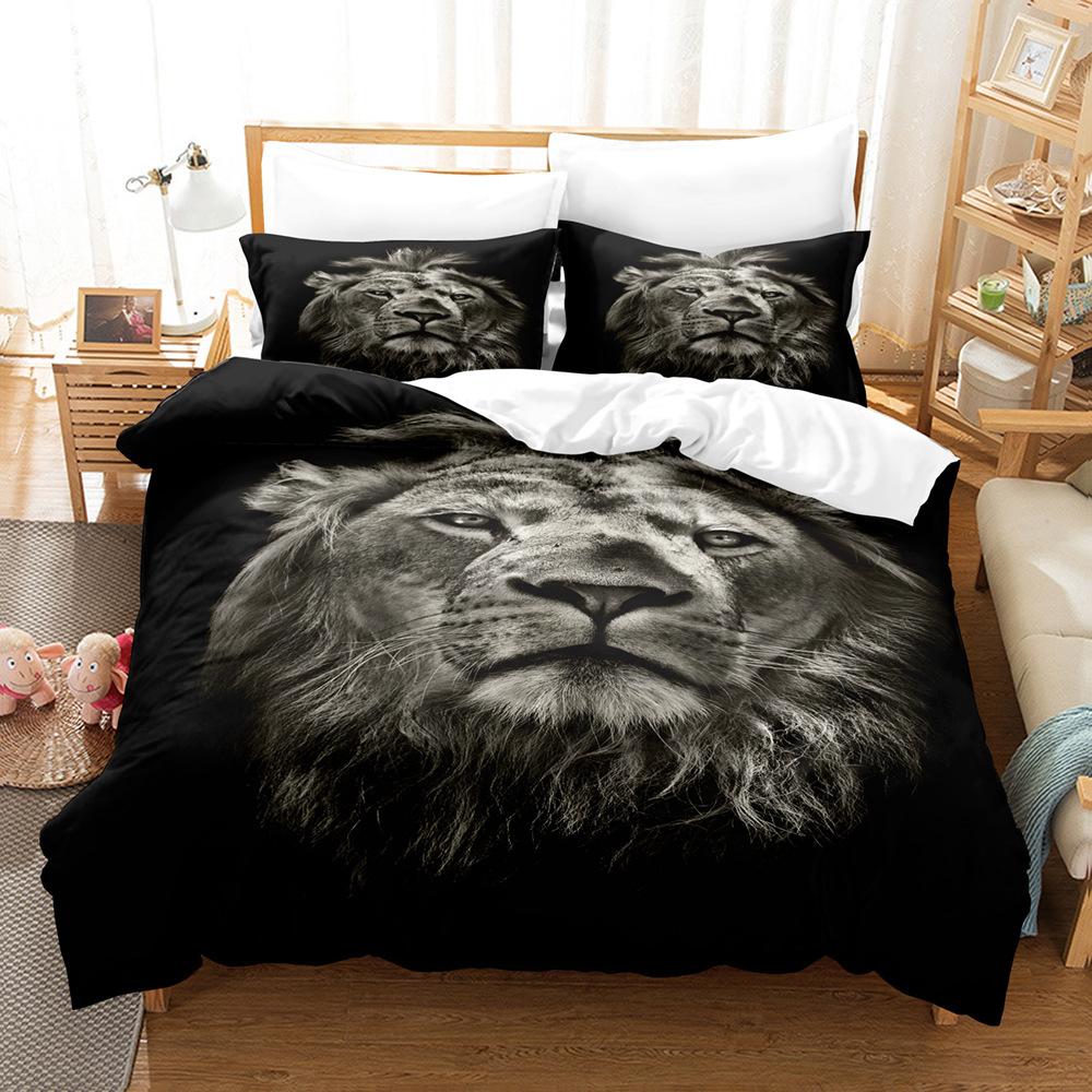 

3D Digital Printing Lion Three-Piece Home Textile Bed Sheet Kit Bedding Kit cover 70 * 133 and 50 * 75 * 1