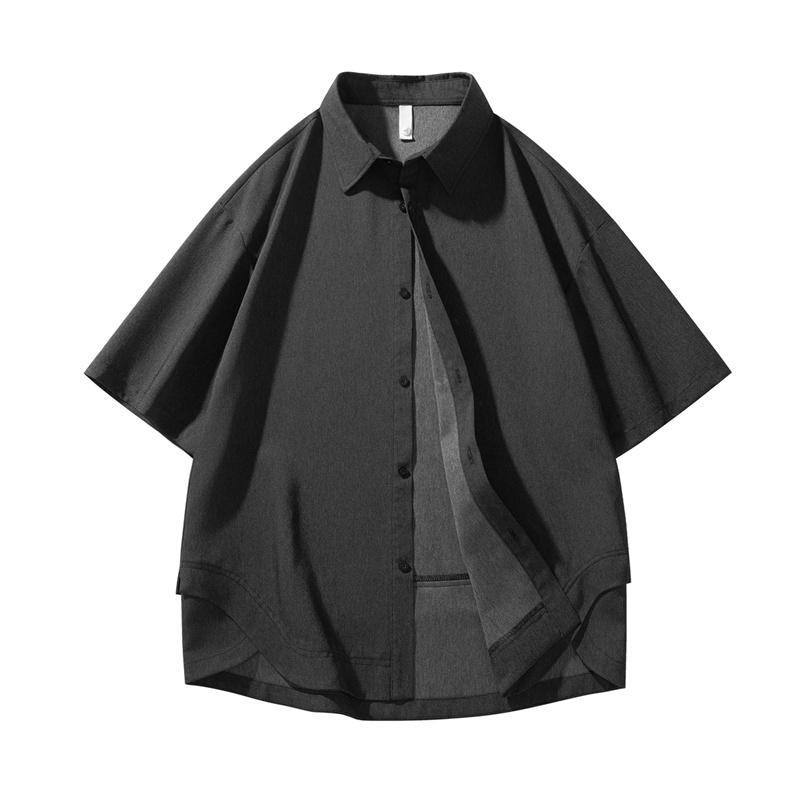 

Retro Workwear Short Sleeved Shirt Men s Loose Collared Casual Shirt Summer Shirt 2XL чёрный