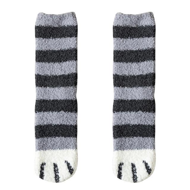 Plush Winter Funny Cute Style Animal Cat Paw Cartoon Pattern Women Cotton Socks Super Soft For Female House Sleeping Floor Sox