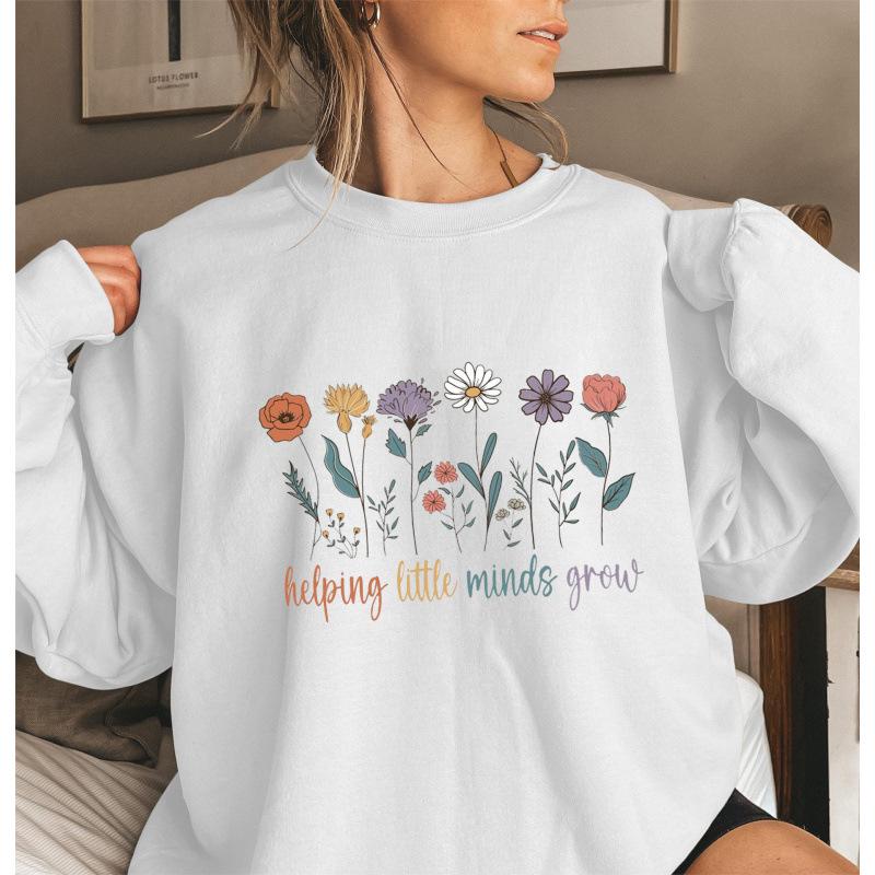 Floral Growth Women's Round Neck Hoodie with Long Sleeves