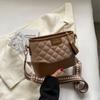 Niche diamond stray bag 2025 new contrasting colors popular wide shoulder strap messenger bag fashionable and simple shoulder bag