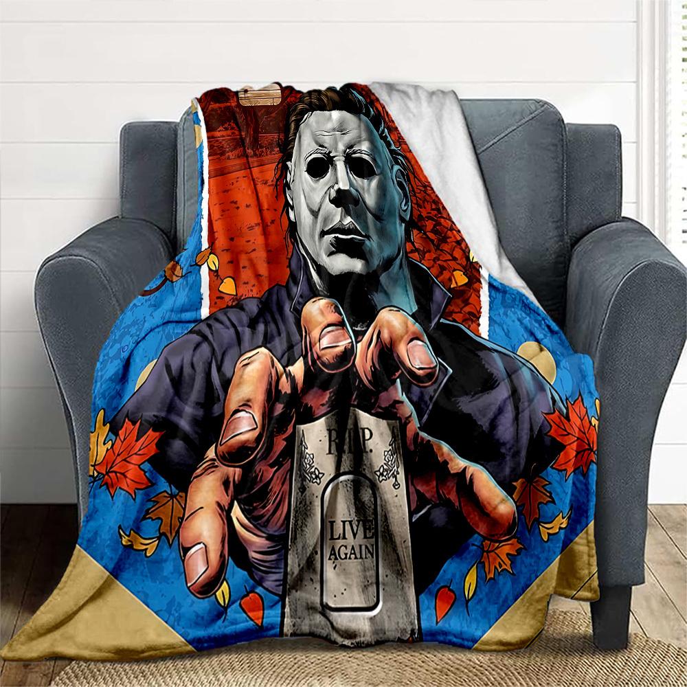 1pc Halloween Michael Myers Outdoor Blanket Lightweight Flannel, Soft & Warm, All Season Use for Sofa, Outdoor, Camping, Living Room, Office, Chair