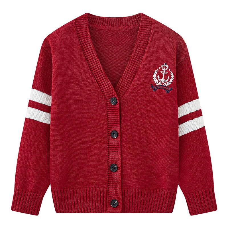 

Вязаный кардиган с V-образным вырезом и вышивкой для детей среднего и старшего возраста, куртка с длинными рукавами, весенне-осенний хлопковый вязаный кардиган для мальчиков и девочек 90cm