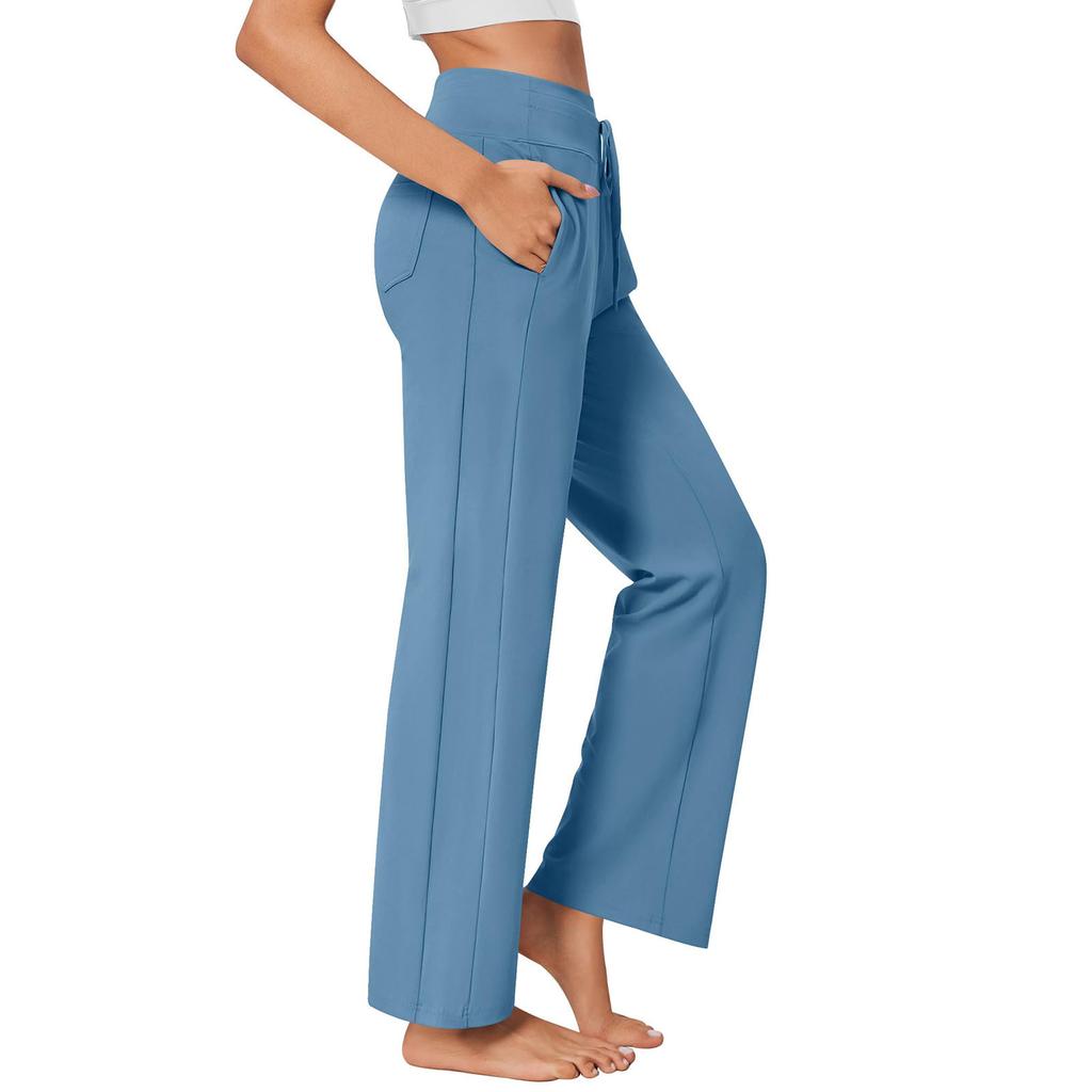 Women's Fashion Casual Solid Color High Waist Drawstring Yoga Sport With Pockets Casual Pants