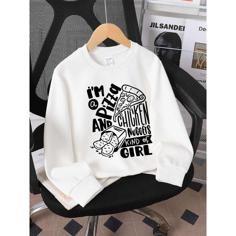 European sizes Kids Crewneck Sweatshirt - Pizza And Chicken Nuggets Kid , Sportswear And Casual Wear, Soft And Comfortable, Children s Clothing 110 белый