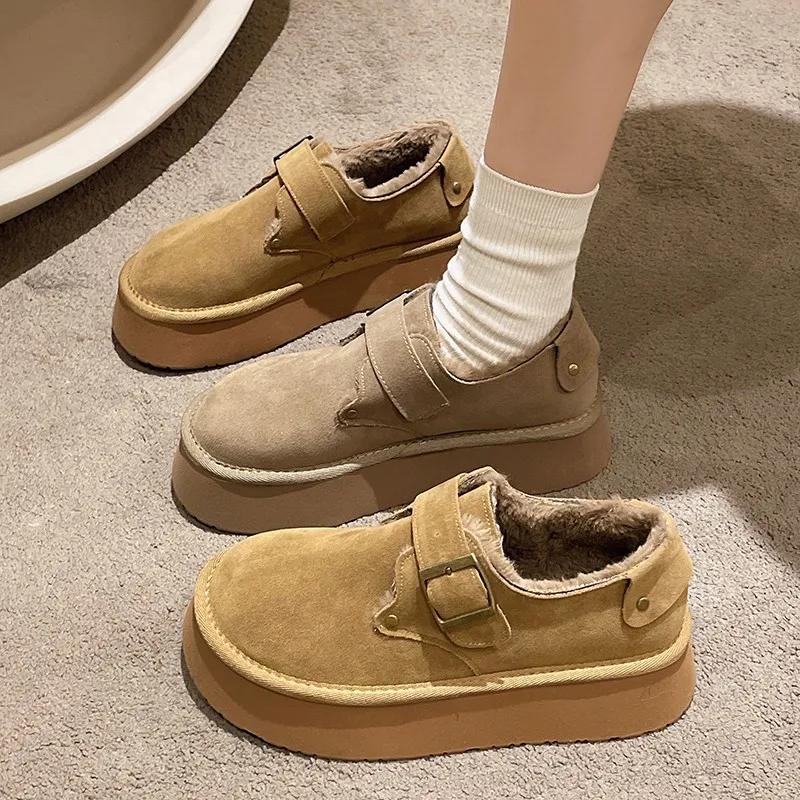 Fashion Women's Shoes Platform Female Footwear Casual Sneaker Round Toe Loafers With Fur Shallow Mouth Slip-on All-Match Clogs Dress New