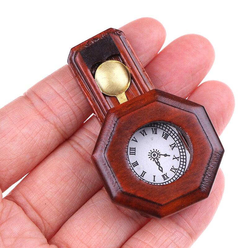 1Pcs Dollhouse Wood Vintage Red Clock 1/12 Scale Dollhouse Miniature Toy Pretend Play Furniture Toy Baby Kids Diy Toys