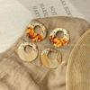 Gold splicing round smudged stud earrings women's high-end acetic acid design earrings niche design versatile ear jewelry
