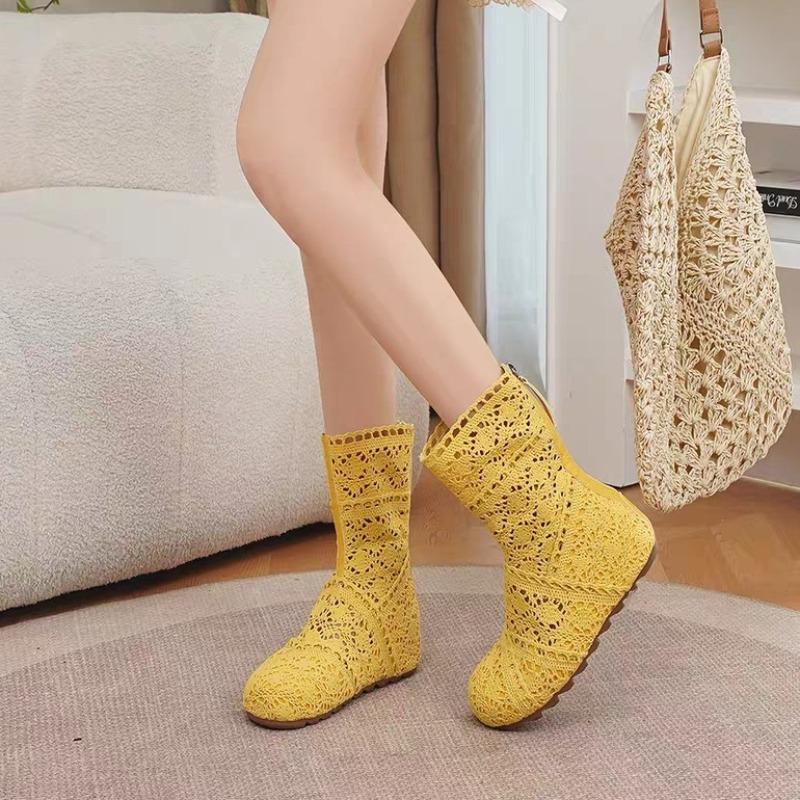 

Flat single boots cool boots summer new knitted hollow boots net boots high boots lace hole women s boots Price for custom order of 2000 pairs жовтий
