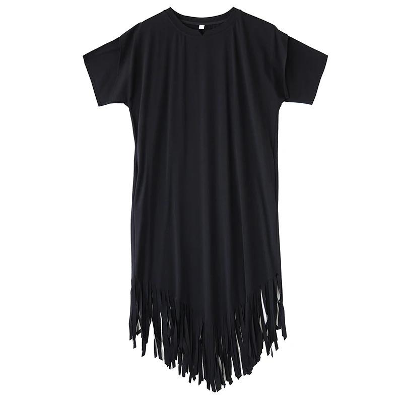 

XITAO Asymmetrical Tassel Patchwork Women Dress ZMY1170 One Size чёрный