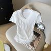 Summer small fragrant wind lace deep v-neck short-sleeved T-shirt for female spice girls to wear, waist and thin top ins