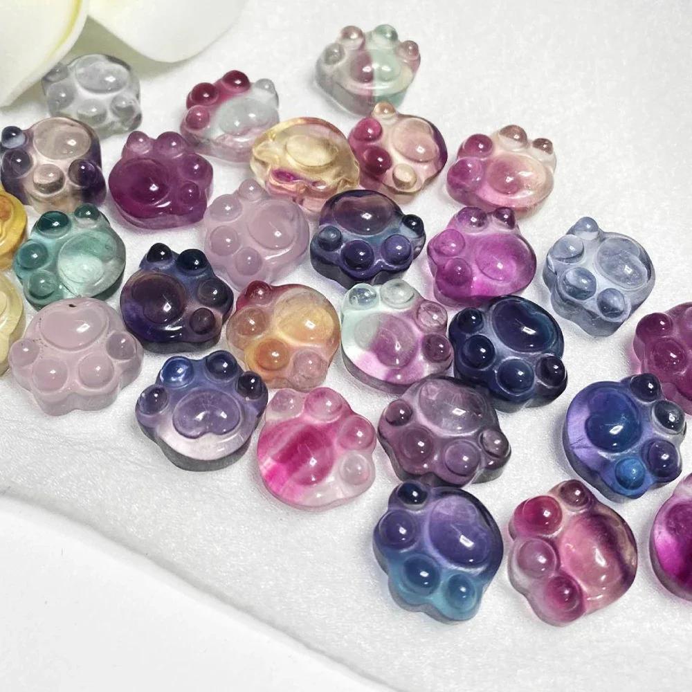 Fluorite Couleur Naturelle Patte de Chat Sculpture Cristal Pierre Reiki Guérison Traitement Pierre Précieuse Ornement Décoration Maison Bijoux DIY Collier