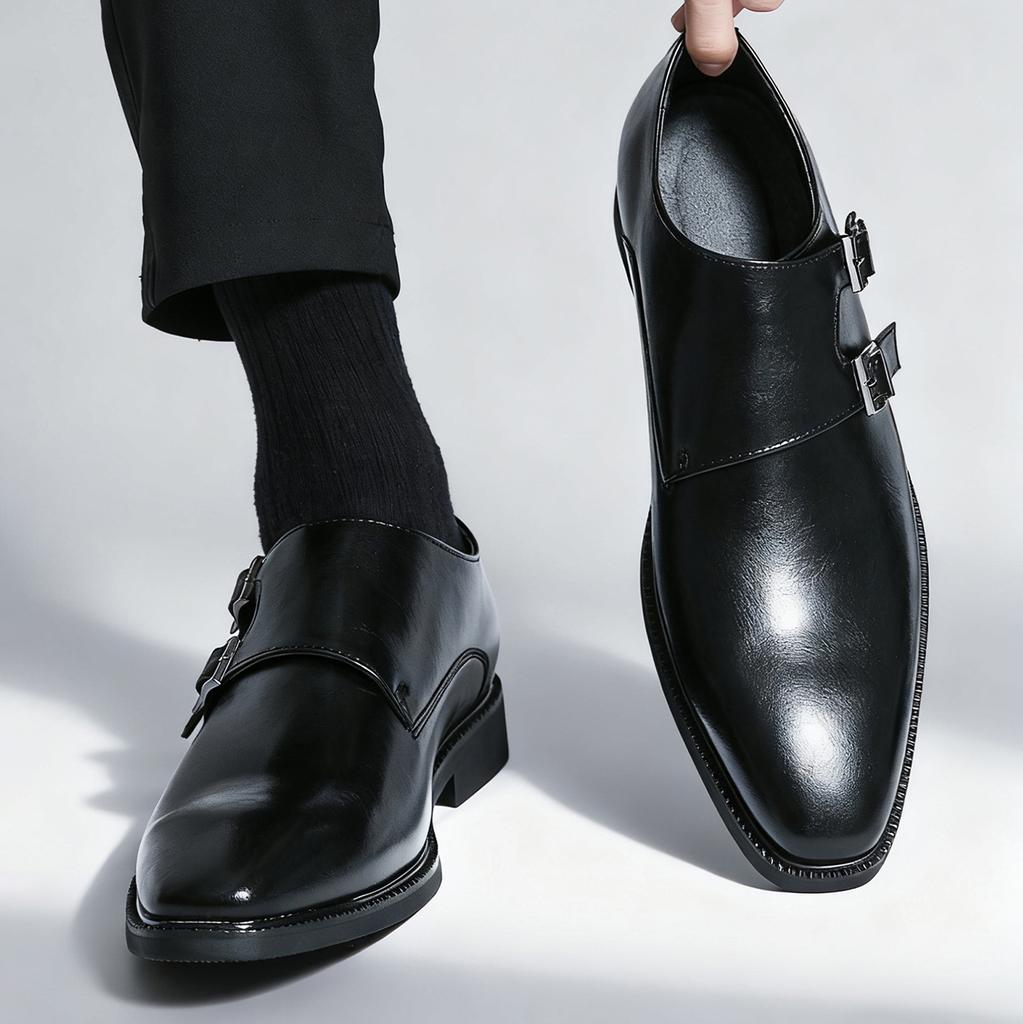 Classic Retro Dress Men's Mk Leather Shoes With Pointed Toe Buckle Business Office Wedding Comfortable Men's Oxfords Shoes