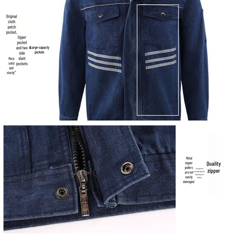 Men's Flame Retardant Denim Workwear Set for Spring and Autumn – Anti-Scald Protection for Electric Welders