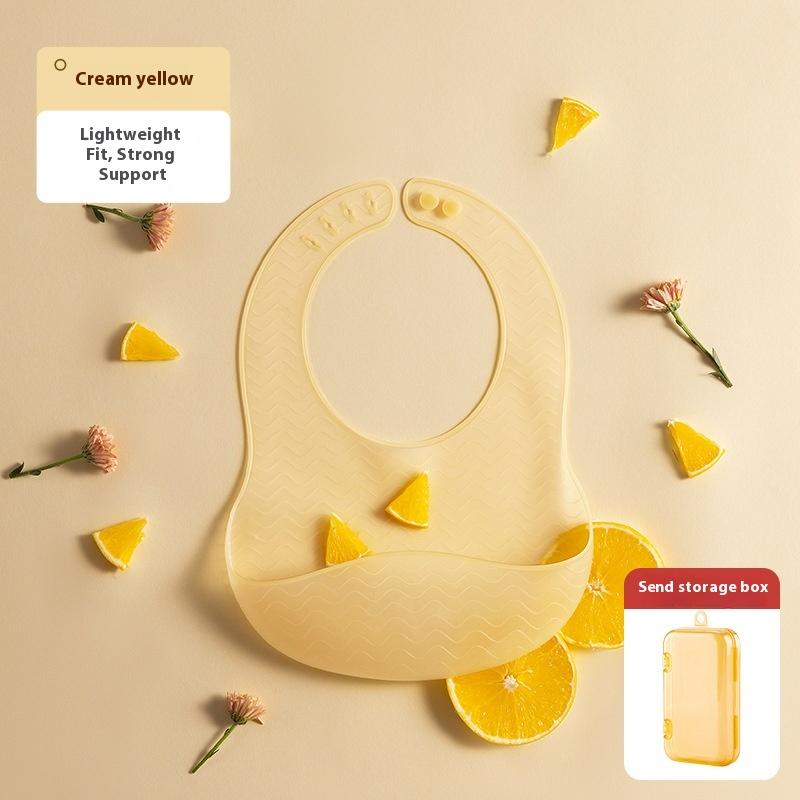 Baby eating bib baby bib complementary food rice pocket super soft silicone children's waterproof and oil-proof rice coat