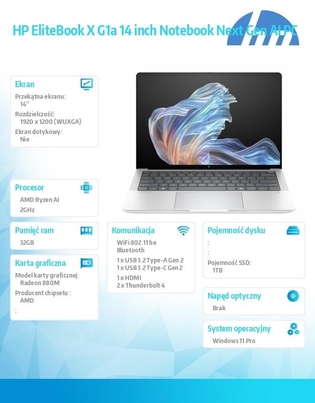 Notebook EliteBook X G1a AI7P360 1TB/32GB/W11P/14.0 B9ZX1ET
