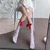 Women Red Bow Small Heart Shaped Long Socks Christmas Sweetheart Stockings Knee Length Socks Red Bow Stockings