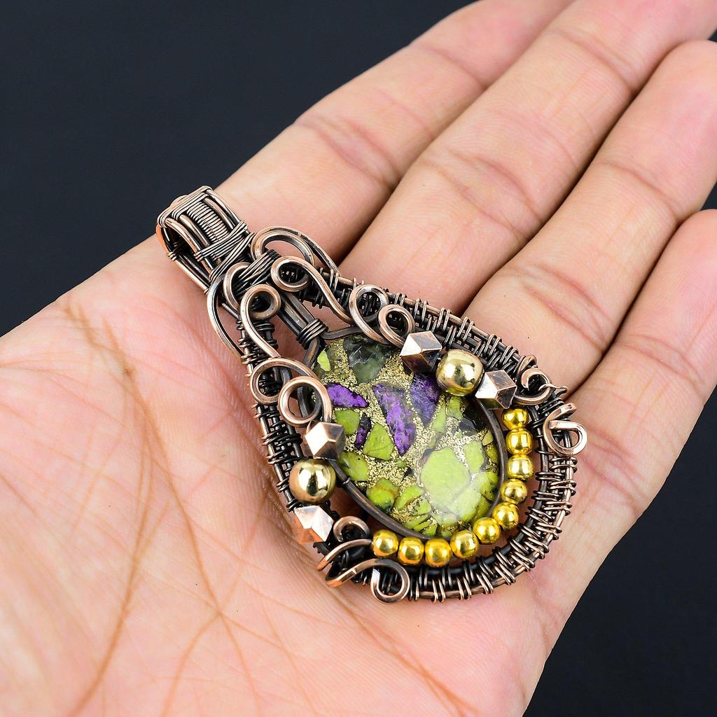 Copper Stichtite 999 Copper Wire Wrapped Pendant, Handmade Gemstone Pendant Jewelry, Gifts For Wife Brand New Pendant