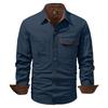 Men's Washed Cotton Casual Shirt Solid Color Lapel Long Sleeve Cargo Shirt for Men