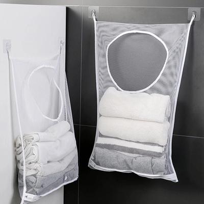 1/4pc Dirty Clothes Storage Bag Basket Frame Bucket Foldable Mesh Laundry Bag Bathroom Wall Hanging Clothing Organizer with Hook