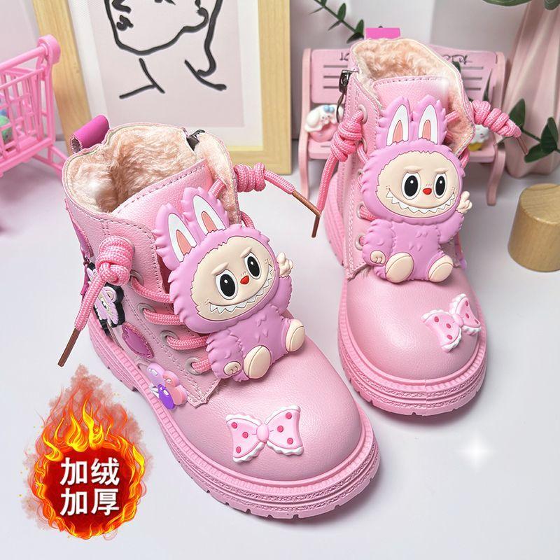 Girls' Fashionable Fleece Boots for Autumn and Winter Children's Princess Ankle Boots