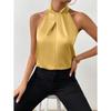 Sleeveless Top Women's Clothing 2025 Summer New Arrival Fashion Female Satin Multicolor Halterneck Cold-Shoulder Sleeveless Vest