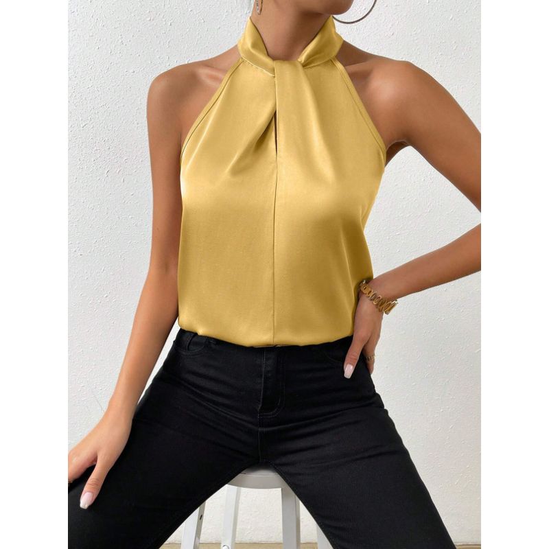 Sleeveless Top Women's Clothing 2025 Summer New Arrival Fashion Female Satin Multicolor Halterneck Cold-Shoulder Sleeveless Vest