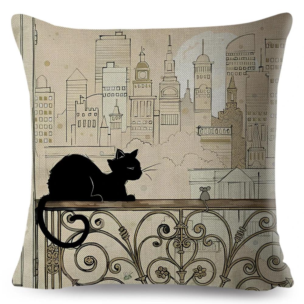 Cute Elegant Black Cat Cushion Cover Double Print Decor Cartoon Animal Pillow Case for Sofa Home Car Linen Throw Pillowcase