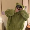 Felpa con cappuccio da donna Harajuku Kawaii con cerniera Felpa da donna Rana giapponese Spessa cappotti di lana d'agnello oversize Tendenza abiti invernali caldi